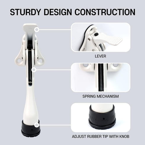 HASHI One Touch Kickdown Door Stopper, Heavy Duty Door Holder with Height-Adjustable Rubber Tips, White 4 inch, 2pack