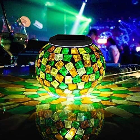 Waterproof Color Changing Table Lamp, Solar Powered Mosaic Glass Ball LED Garden Lawn Night Light Lamps, Party Lights