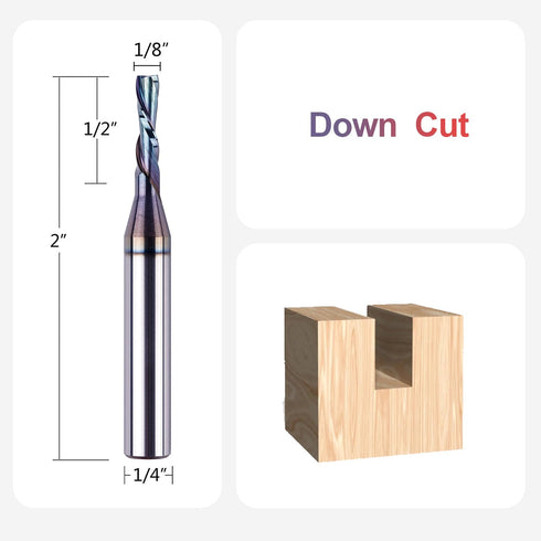 SpeTool 1/8 Inch Downcut CNC Router Bits with 1/4 Inch Shank, Carbide Spiral Down Cut End Mill for Woodworking