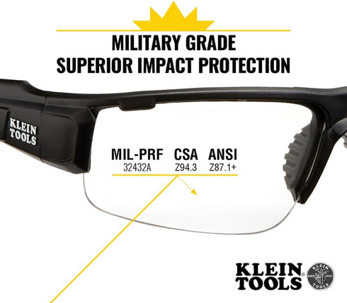 Klein Tools 60161 Safety Glasses, Professional PPE Protective Eyewear with Semi Frame, Scratch Resistant and Anti-Fog, Clear Lens