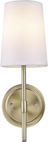 51861 1-Light Bulb Globe Electric Clarissa Wall Sconce, Matte Brass, White Fabric Shade, Not Included