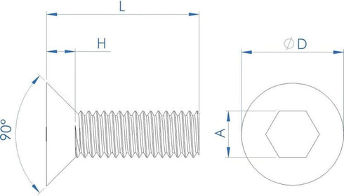 Fullerkreg 18-8 Stainless Steel Hex Drive Flat Head Screw, M5 x 0.8 mm Thread, 40 mm Long, Pack of 25