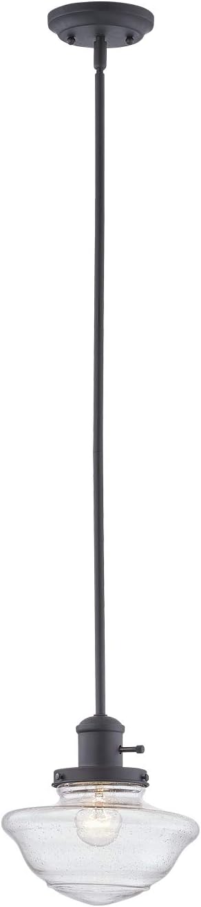 9 9 47 587451 Design House Vintage-Inspired Schoolhouse Pendant Light, in x in x in, Satin Gold, Clear Seeded Glass