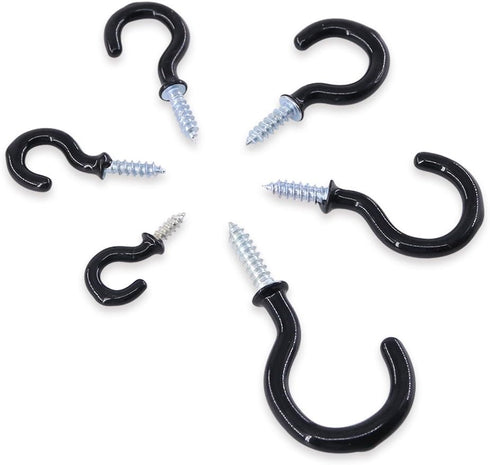 Swpeet 100Pcs Black Cup Hook Kit, Vinyl Coated Ceiling Screw Holder for Home