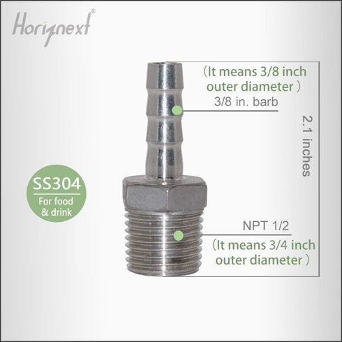 1/2 3/8" Pack 4 NPT thread x hose barb fitting, Stainless Steel for Home brewing and Wine making Supplies repair kit