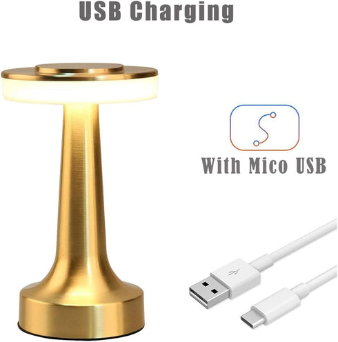 Portable LED Table Lamp - Touch Sensor, 3 Levels Brightness, Rechargeable Battery, Night Light for Kids Nursery, Gold