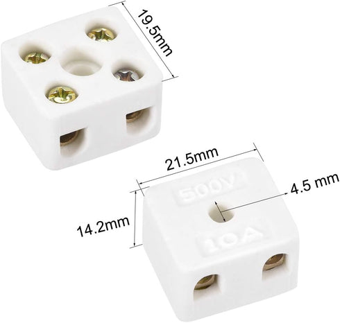 uxcell 2 Way Ceramics Terminal Blocks, High Temp Porcelain Connectors for Electrical Wire Cable, 5 Pcs