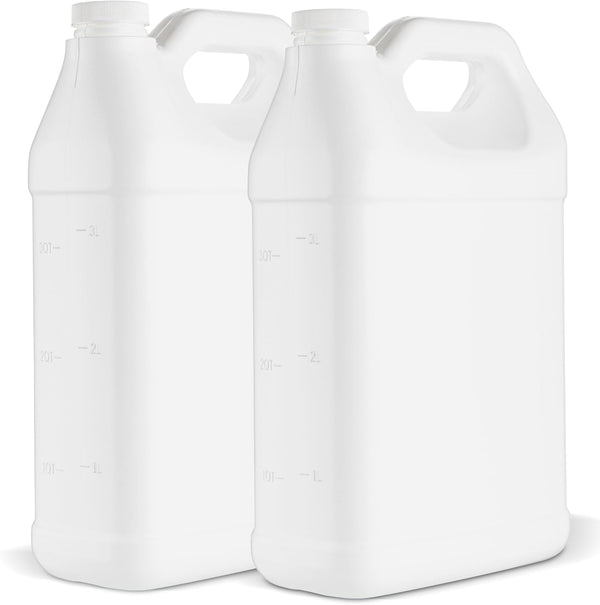 kitchentoolz 1 Gallon Jug F-Style HDPE Container with Secure Seal Lid - Heavy-Duty Storage Bottle, Pack of 2