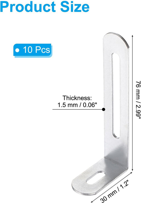 10 76mm 30mm (2.99"x1.2") 90 PATIKIL Pcs Metal L-Shape Brackets, x Degree l Bracket Corner Braces Cold Rolled Steel