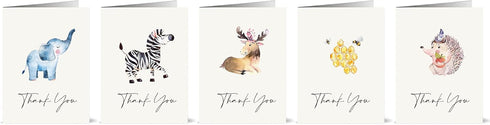 the lazy panda card company 20 Watercolor Animal Thank You Cards by The Lazy Panda