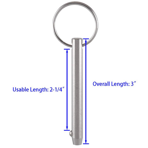 2 Pack Quick Release Pins, 5/16" Diameter, 2-1/4" Usable Length, Full 316 Stainless Steel Marine Hardware