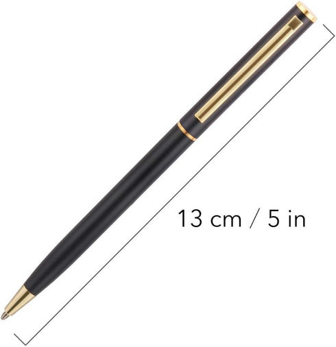 Unibene 6 Pack Slim Gold Ballpoint Pens - Matte Black and Gold Metallic, 1.0mm Medium Point with 6 Refills