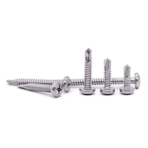 #10 x 3/4" Pan Head Self Drilling Screws, Phillips Drive, 410 Stainless Steel Sheet Metal Screws, Pack of 100