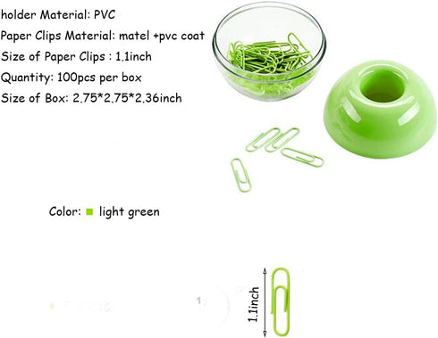 Magnetic Paper Clip Holder, Lime Green with 100pcs 28mm (1.1") Paper Clips, Cute Office Supplies for Desk Organizer