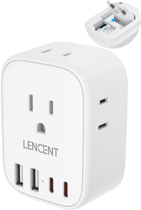 LENCENT European Travel Plug Adapter, International Type-C Foldable Power Plug with 4 Outlets, USB C Charger Adaptor.