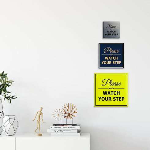 Signs ByLITA Square Classy Please Watch Your Step Sign | Safety Sign with Easy Installation (Black Gold)