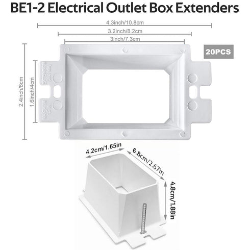 10 PCS BE1-2 Electrical Outlet Box Extenders with 20PCS Screws, 1-Gang Box Extender Single Gang Box Extender Electric Box Extender 1 Gang Power Outlet Accessories (White)