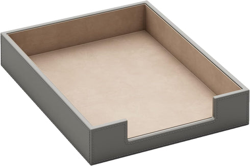 Leather Letter Tray - AUVAHOX Elegant Desk Organizer for Office Supplies, Mail, Paper, File, Magazine, Grey