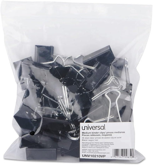 Universal UNV10210 Binder Clips, Medium, Black/Silver, 1 Dozen