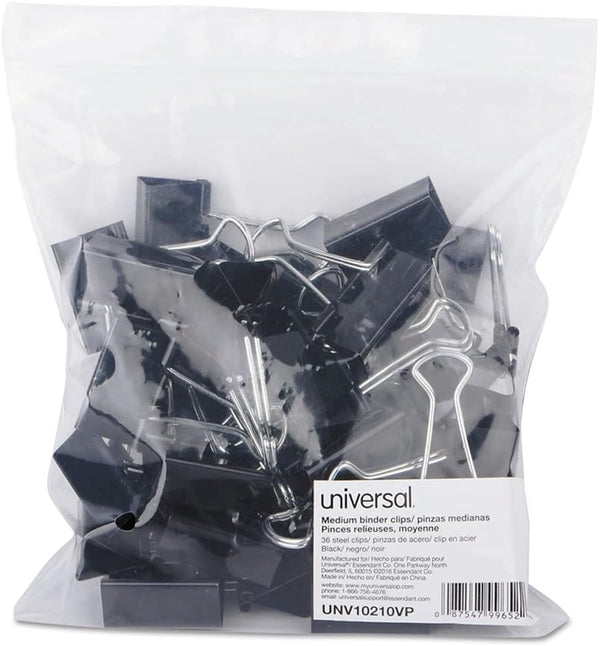 Universal UNV10210 Binder Clips, Medium, Black/Silver, 1 Dozen