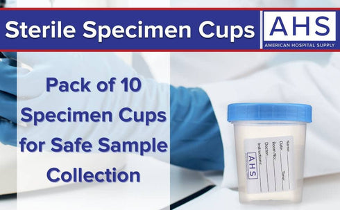 AHS American Hospital Supply Sterile Urine Cups with Lids | Single-Use Specimen Containers, 4 Oz. (Pack of 10)