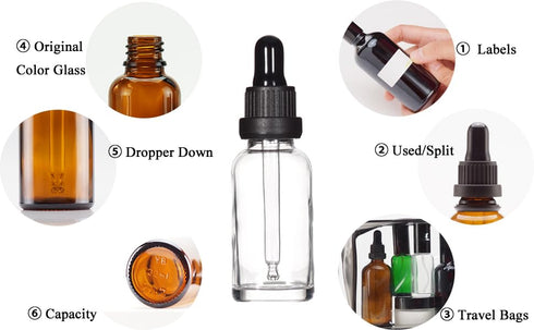 YIZHAO Clear Glass Dropper Bottle 1oz - Tincture Bottles with Glass Dropper for Essential Oils, 12 Pcs