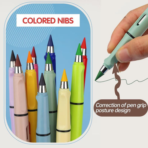 Inkless Magic Pencil Infinity, Inkless Pencil with Eraser, 12PCS Mixed + 12PCS Color Pencil Tips for Kids