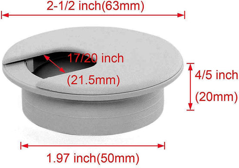 2pcs 2 Inch Desk Wire Cord Cable Grommets - Plastic Cover for Office PC Desk Cable Organizer (Grey-2Pcs)