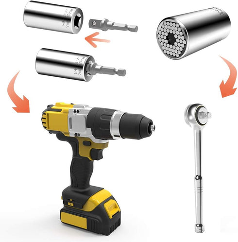 Universal Socket, Self-adjusting Socket Fits Standard 1/4'' - 3/4'' Metric, Adapter Socket for Wrench Ratchet