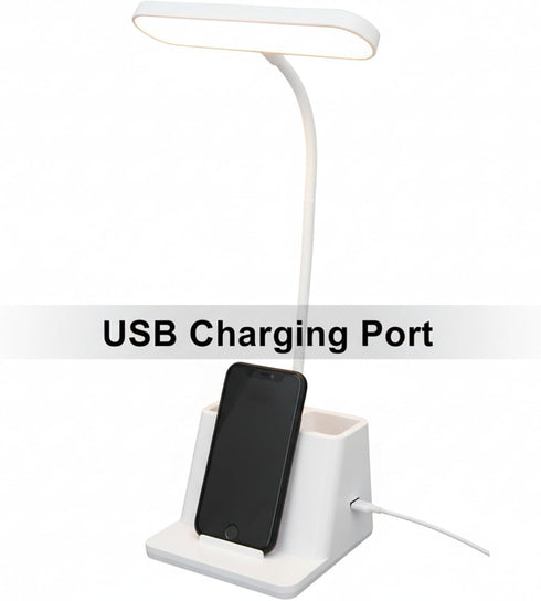 WZZHHJ 3-Color Dimming 360 1) Dual Pen-Holder LED Desk Lamp USB Charging, Eye-Care Soft Light, Touch & Flexible Neck |