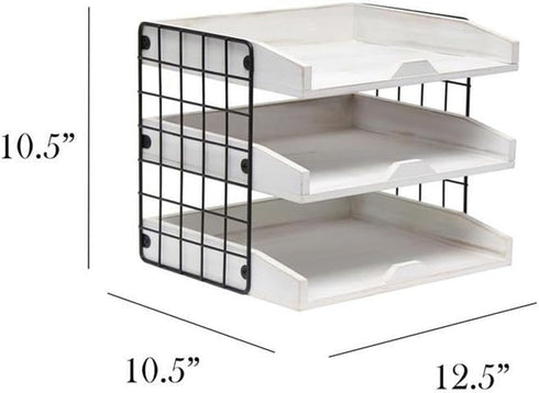 Elegant Designs HG1022-WWH Wood Desk Organizer, Home Office Mail Letter Tray with 3 Shelves, White Wash