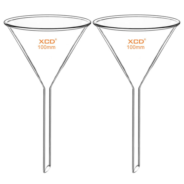 XCD Glass Filter Funnel, 2 Pack Heavy Wall Borosilicate Glass Funnel, Short Stem 100 mm Diameter for Laboratory