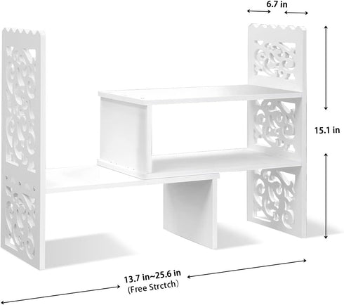 MASAKA B&W Desktop Organizers with Shelves, Adjustable WPC Display Shelf for Office Desk, Makeup Shelf, White