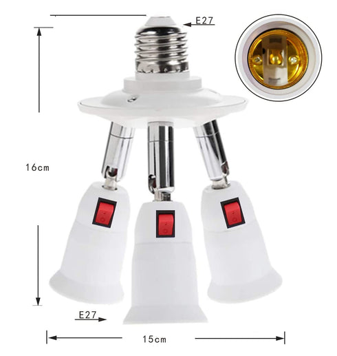 CLWHJ 3 in 1 E26/E27 Splitter Socket Adapter - 360 Degrees Adjustable, Max Watt 180W