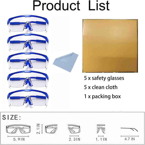 MOZEEDA Safety Glasses, Clear Goggles with Adjustable Temples, Anti-Fog Lightweight Protective Eyewear
