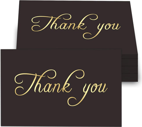 HUKXDGXY Gold Foil Thank You Cards, Elegant Black Notes, 100 Count, 3.5 x