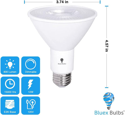 2 Pack PAR30 Outdoor LED Flood Light Bulb 12W 100 Watt Equivalent 900 Lumens Dimmable Waterproof E26 3000K Warm White LED Flood Light Bulbs for Security Spotlight Recessed Bulb by Bluex Bulbs