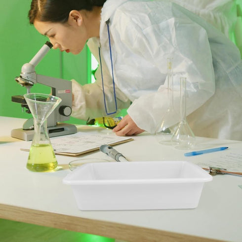 2pcs 9.2"x6.9"x2.7" ULTECHNOVO Deep Plastic Lab Tray, Acid & Alkali Resistant Spill Containment Trays, White Square