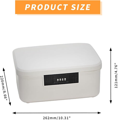 Lockable Storage Container Bin, 2.3 Gallon Heavy Duty Plastic Organizer Box with Combination Lock, White