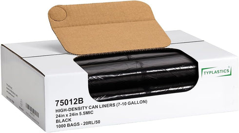 1000 Count 7-10 Commercial 24" 24" TYPLASTICS Trash Can Liner - Wholesale Black Garbage bags on Perforated Roll Gallon