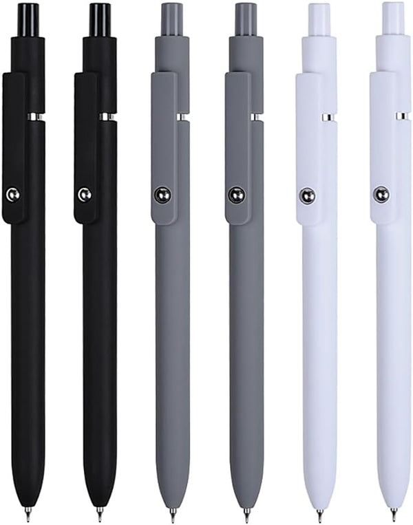 FIOVER Gel Pens, 6Pcs Fine Point Smooth Writing Pens, 0.5mm Black Gel Ink for Journaling Note Taking
