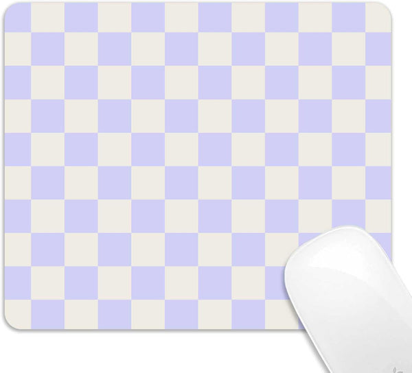 Pastel Purple Checkered Mouse Pad, Cute Boho Anti-Slip Rubber Mat for Computer & Laptop, 9.5x7.9 inch
