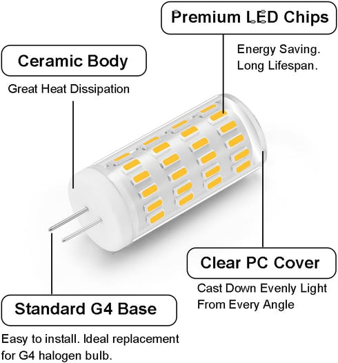 G4 LED Bulb 5W, 12V-24V 40W G4 Halogen Bulb Equivalent, Natural Daylight White 4000K, Non-Dimmable JC Type Bi-Pin Base G4 Light Bulb 10-Pack by Yosenmi