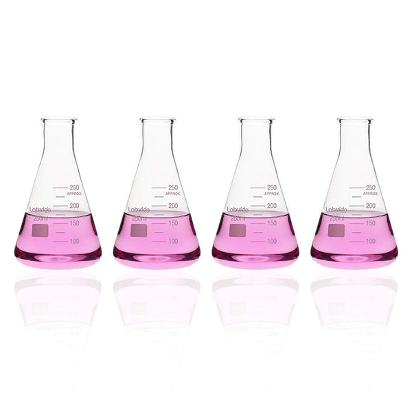 4pcs Narrow Mouth Glass Erlenmeyer Flasks, 250ml, Borosilicate with Printed Graduation