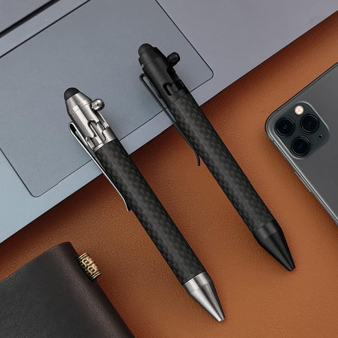 Cool Hand 4.9'' Carbon Fiber Bolt Action Pen Stylus for Touch Screen, Ballpoint Ink Refillable, Compact Size, Skelton