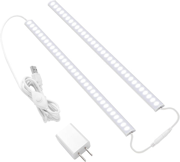 JUSJUBR Plug-in Under Cabinet Lighting, 2pcs 12 Inch Dimmable Closet Light, Cold