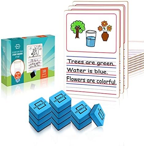 Scribbledo 10 Pack Double Sided Whiteboards, 9”x12” Story Lined Dry Erase Boards for Kids, Includes Erasers