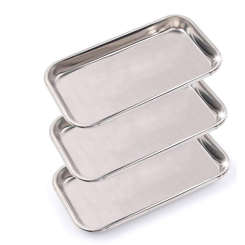 3 Pack Professional Medical Surgical Stainless Steel Dental Procedure Tray, Flat Type Lab Instrument Tools