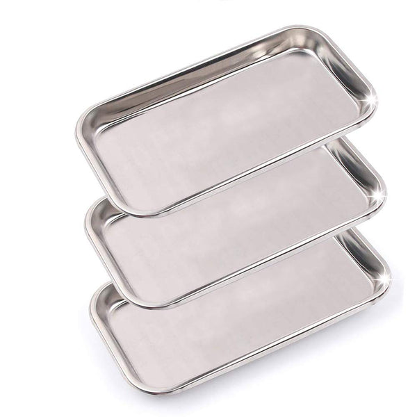 3 Pack Professional Medical Surgical Stainless Steel Dental Procedure Tray, Flat Type Lab Instrument Tools