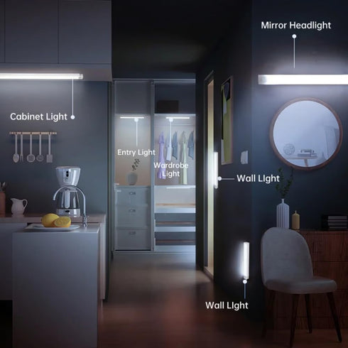 X.O. GOLD-888 8Pack Closet (2Pack-White, 10cm/3.9in) Punch-free Smart Sensor Magnetic Rechargeable LED Lights, Motion